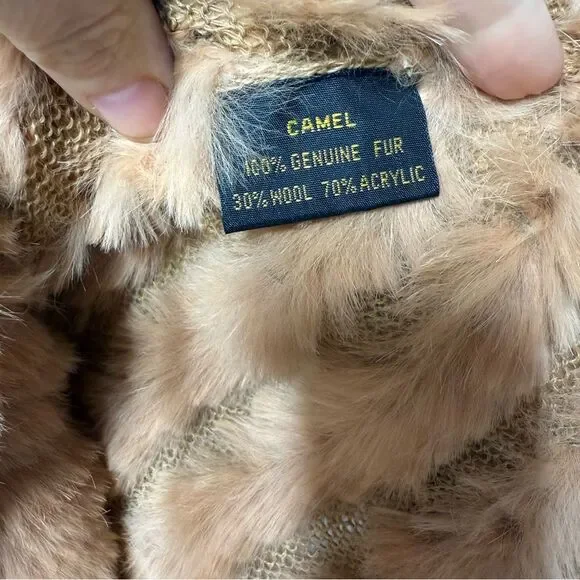 La Fiorentina Camel Genuine Fur Asymmetrical Poncho One Size NWOT